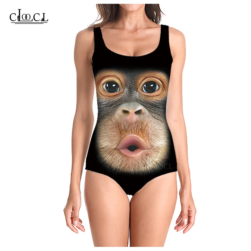 CLOOCL Newest Fashion Animal Funny Monkey 3D Print One-piece Swimwear Women Swimming Bathing Suit Sleeveless Sexy Swimsuit