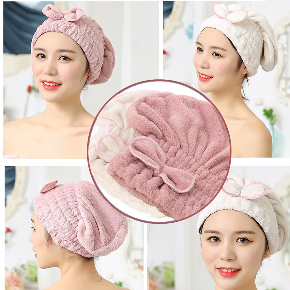 Microfiber Hair Drying Towel Wrap With Bow-Knot Shower Cap Hair Turban Hair Wrap Cap Applies To All Length And Dry Hair Quickly