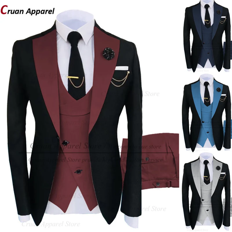 

Newest Brand Black Male Suit Set 3 Pieces Wedding Groom Men Dress Tuxedo Fashion Prom Business Costume Formal Jacket Vest Pants