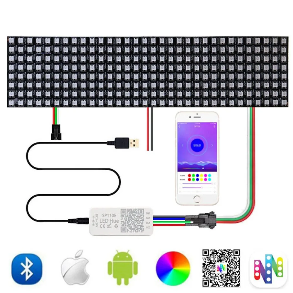 WS2812B Matrix LED Panel Screen WS2812 8*8 16*16 8*32 Pixels Module Light SP110E Bluetooth Controller Individually Addressable