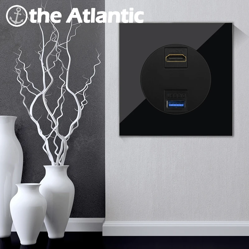 مقبس الطاقة الأوروبي مع منفذ USB لنقل البيانات ، ومنفذ HDMI 3.0 ، ومقبس الحائط للكمبيوتر الشخصي والتلفزيون ، وإطار زجاجي أسود #3