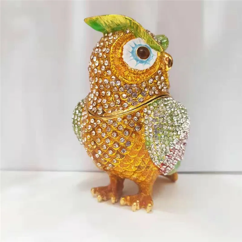 METAL ALLOY INLAY CRYSTAL OWL JEWEL CASE CREATIVE BEDROOM BEDSIDE TABLE ART&CRAFT STORAGE BOX HOME DECORATION ACCESSORIES X4403