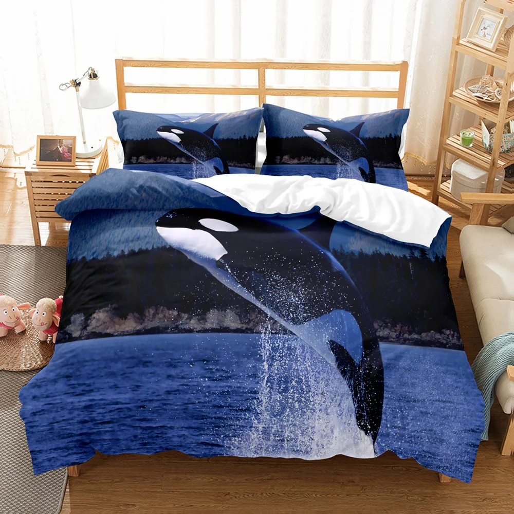 

Fashion Blue Dolphin Duvet Cover Set Cute Aniaml Bed Linen Pillowcase Luxury Home Texitle Queen Full Size 3D Bedding Sets Sea