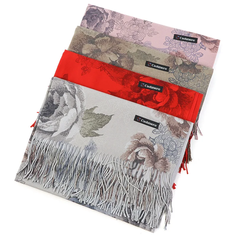 Marca de luxo cashmere feminino cachecol impresso inverno quente xales pashmina borla cachecóis longo engrossar cobertor feminino bandana foulard