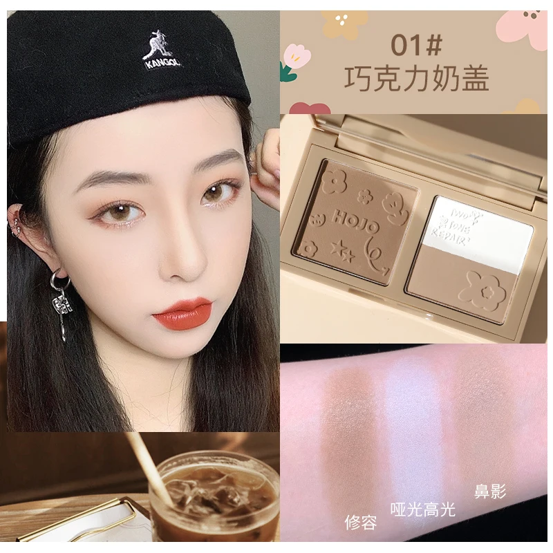 Hand-Drawing Art Brown Face Contour แป้ง Glossy ไฮไลท์ Peachy Blusher นุ่มชุ่มชื่นติดทนนานแต่งหน้า Bronzer Palette