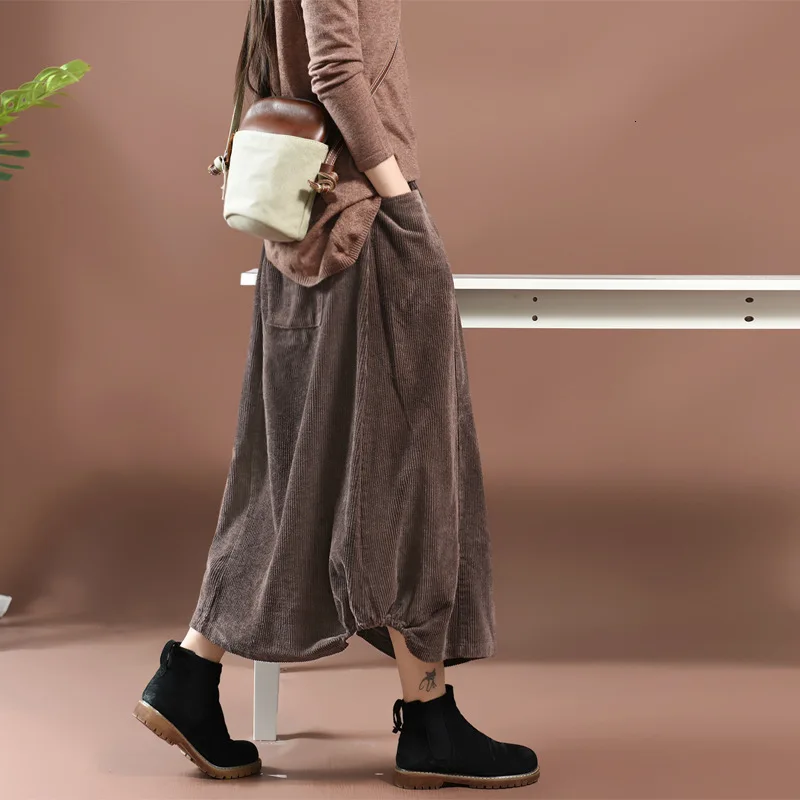 NINI WONDERLAND Autumn Classic Corduroy Skirt Women Vintage Long Skirts 2021 Spring Female Elastic Waist A-line Skirt Big Size