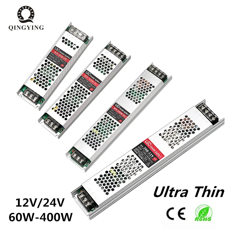 

1pcs DC 12V 24V LED Power Supply Ultra Thin Lighting Transformers 60W 100W 150W 200W 300W 400W AC190-240V Driver For LED Strips