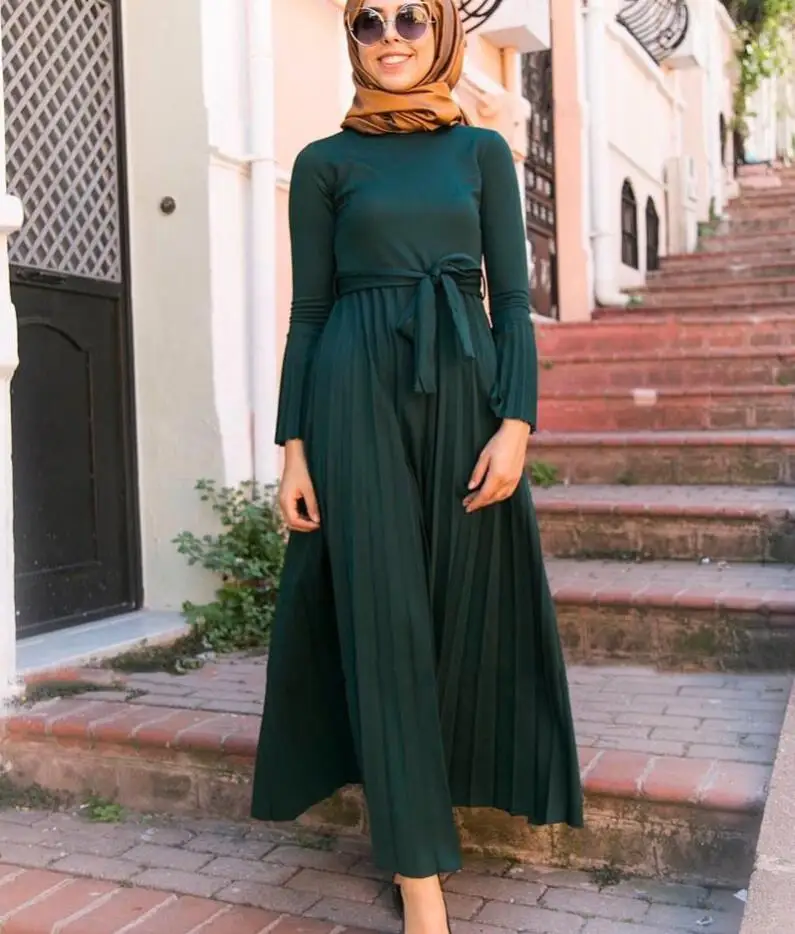 

Ramadan Eid Mubarak Pleated Abaya Muslim Dress Women Caftan Dubai Kaftan Turkish Dresses Islamic Clothing a1420