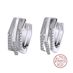 Fashion 3 Lay Sterling Silver Women Stud Earrings Luxury 3 Row Rhinestone 925  Silver Jewelry for Women Girl Gift Wholesale