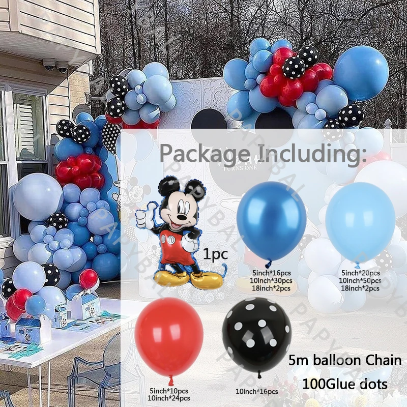 173pcs Disney Mickey Mouse Party Balloons Set Arch Garland Kit For Boys Birthday Party Decorations Supplies Kids Toys Gifts