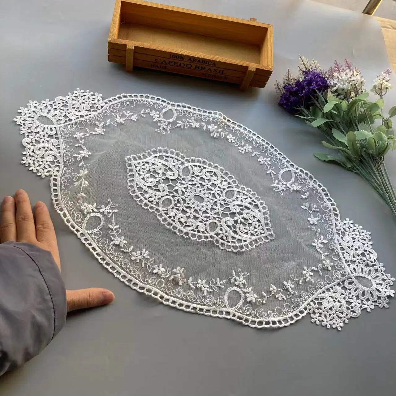 2 pcs Embroidered White Flower Mesh Lace Applique Trims for Covers Curtain Home Textiles Sewing Strip Ribbon Lace Fabric 52*30cm