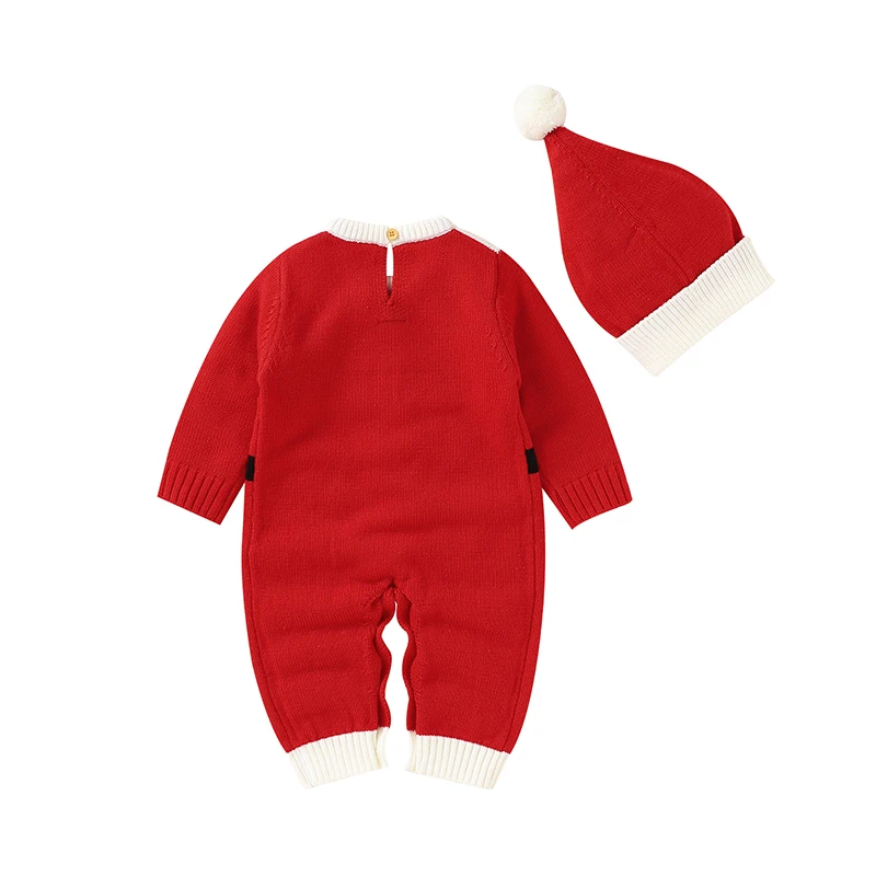 Christmas Baby Romper Knitted Newborn Child Santa Claus Playsuit Long Sleeve Infant Boy Girl Clothing Hat Winter Jumpsuit Outfit