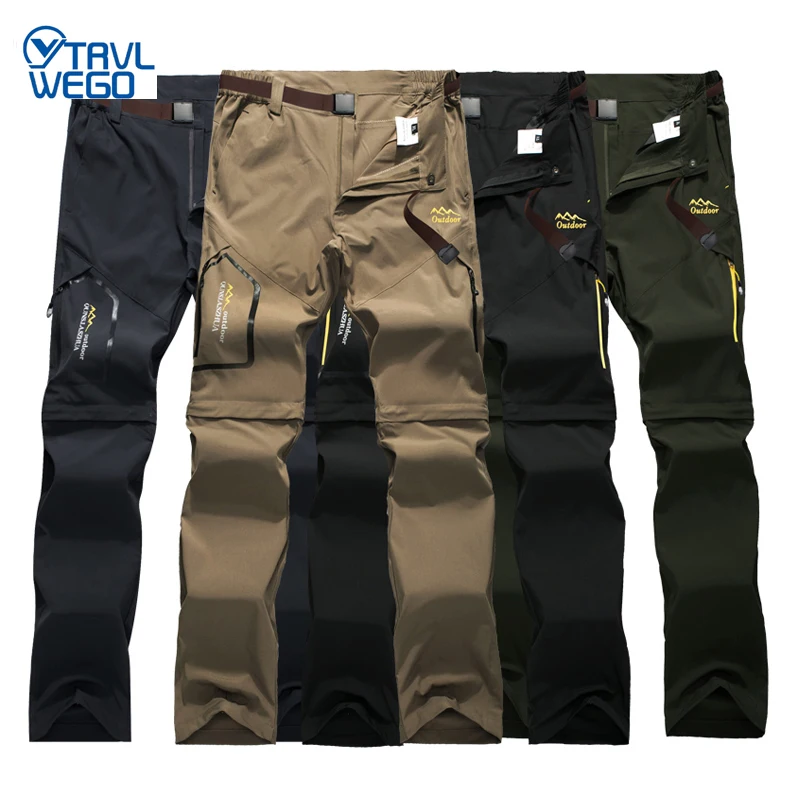 TRVLWEGO Men's Camping Hiking Pants Trekking Stretch Summer Quick Dry UV-Proof Outdoor Travel Trousers Detachable into Shorts