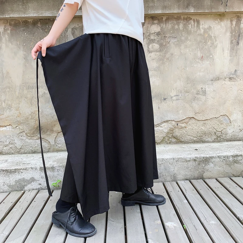 سراويل رجالية للربيع والخريف بنطلون غير رسمي كولوتيس للرجال سراويل كبيرة ذات قاع جرس تصميم شريطي على طراز ياماموتو الياباني