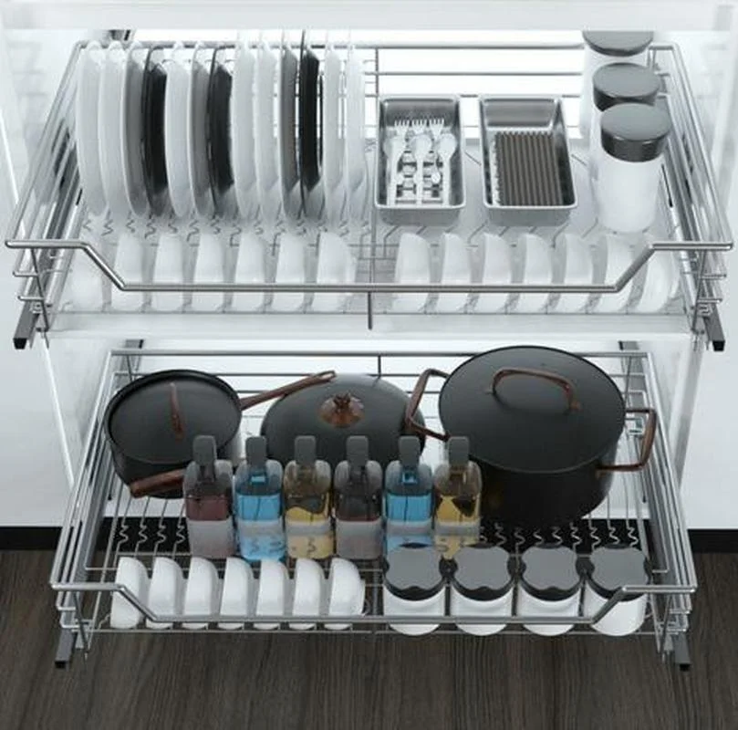 2-Layer Stainless Steel Pull Out Storage Rack Basket Kitchen Slide Cabinet Organizer Drawer Baskets Holder