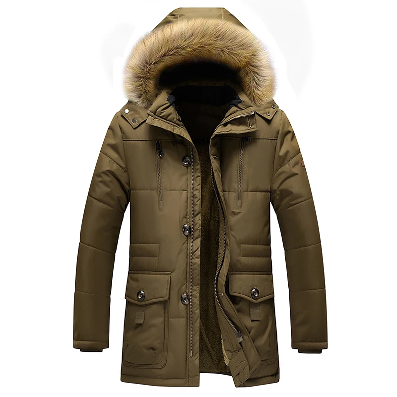 2021 Men Winter Fleece Thicken Warm Parkas Jacket Male Detachable Hooded Fur Collar Coats Fashion Outdoor Windproof Parkas Men
