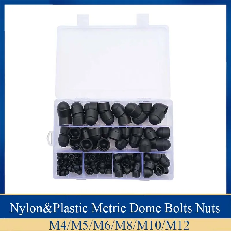 

6Sizes Bolt Cover Nylon&Plastic Metric Dome Bolts Nuts Head Caps M4/M5/M6/M8/M10/M12 145pcs Hex Screws Bolt Cover Kit with Box