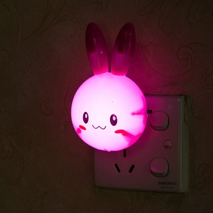 EU/US LED Rabbit Night Wall Lamp 3 Colors Cartoon Bunny Night Light Energy Saving Bedside Lamp For Kids Gifts Bedroom Luminous