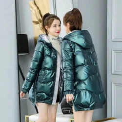 2024 Nieuwe Winterjas Parkas Vrouwen Glanzend Dons Katoenen Jas Met Capuchon Parka Warm Dames Katoenen Gewatteerd Casual Outwear P988