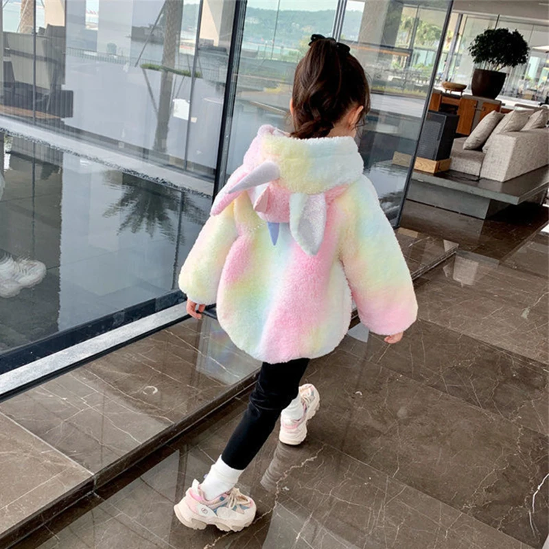 2-8 Year Girls Coat Cute Colorful Unicorn Jacket For Girls Winter Warm Hooded Parka Snowsuit Toddler Children Outerwear Clothing