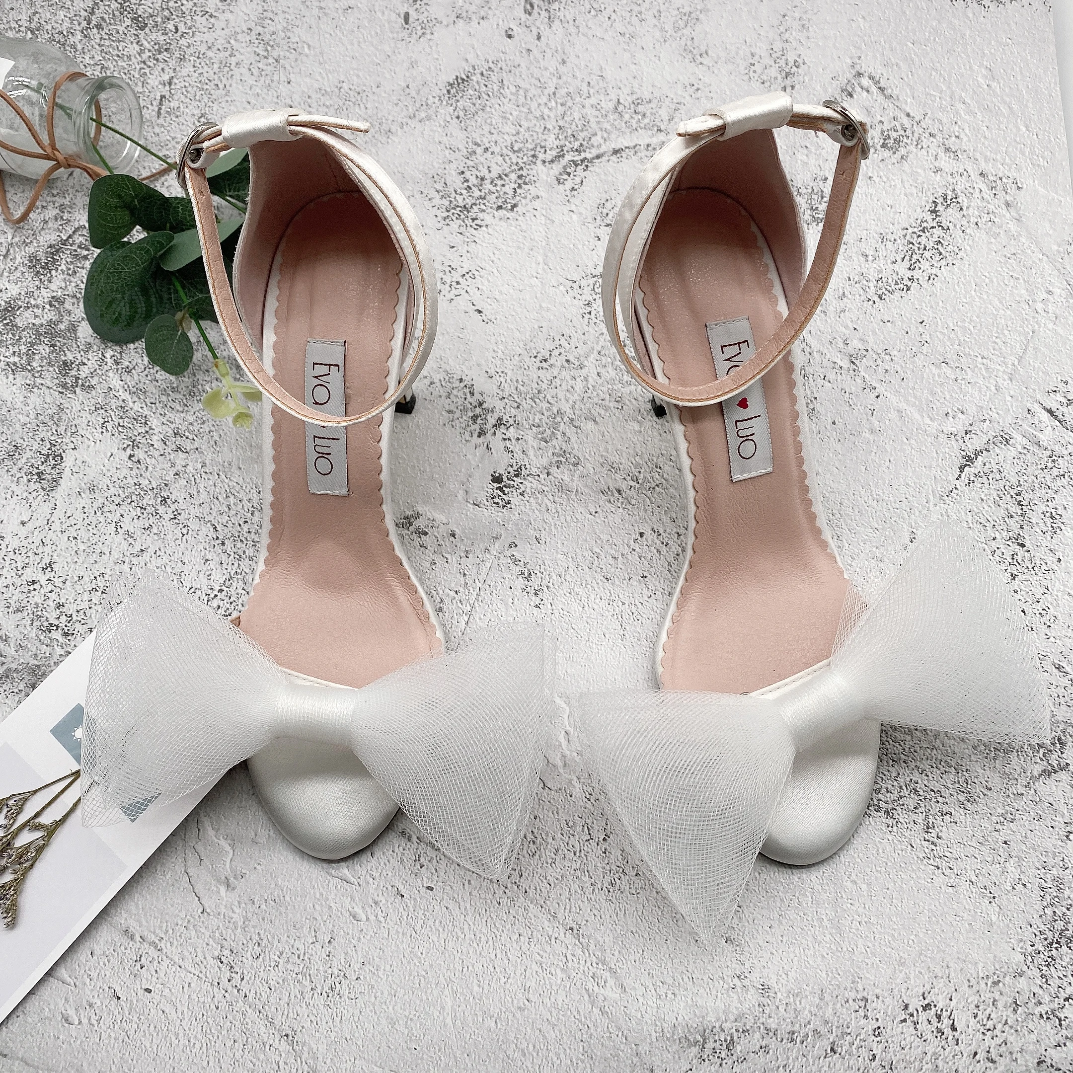 CHS1012 Custom Handmade  Rhiestones Strappy Ivory White  High Heels Women Shoes Bridal Wedding Shoes