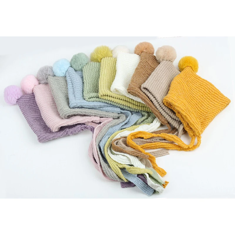 New Arrival Baby Photography Hat Rabbit Fur Pompom Infant Autumn Winter Corduroy Hats Bear Caps Newborn Photo Props