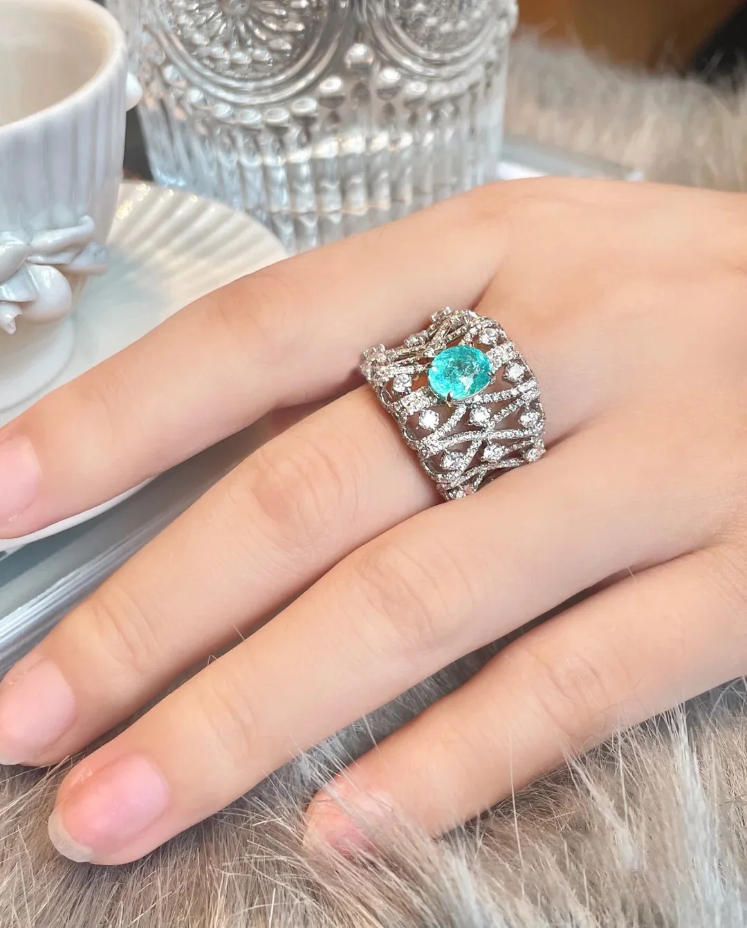 Brillian Supernatural Luxury Jewelry  AAA Zirconia Geometric Aquamarine Rings for Women Adjustable Size Prom Jewelry Gift JZ566