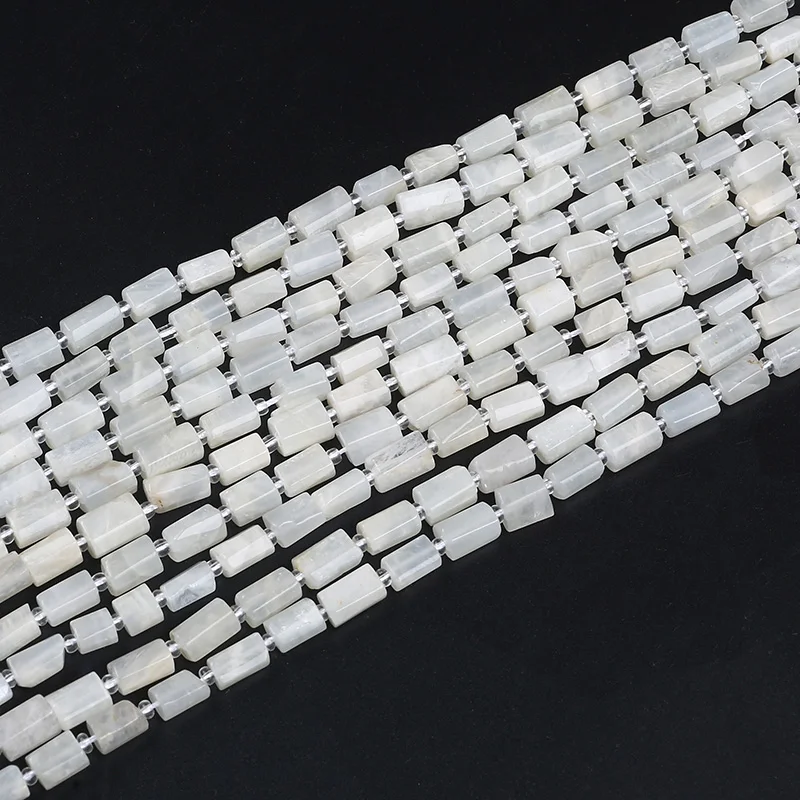 Natural white moonstone 6X10mm rectangular cut barrel loose stone beads