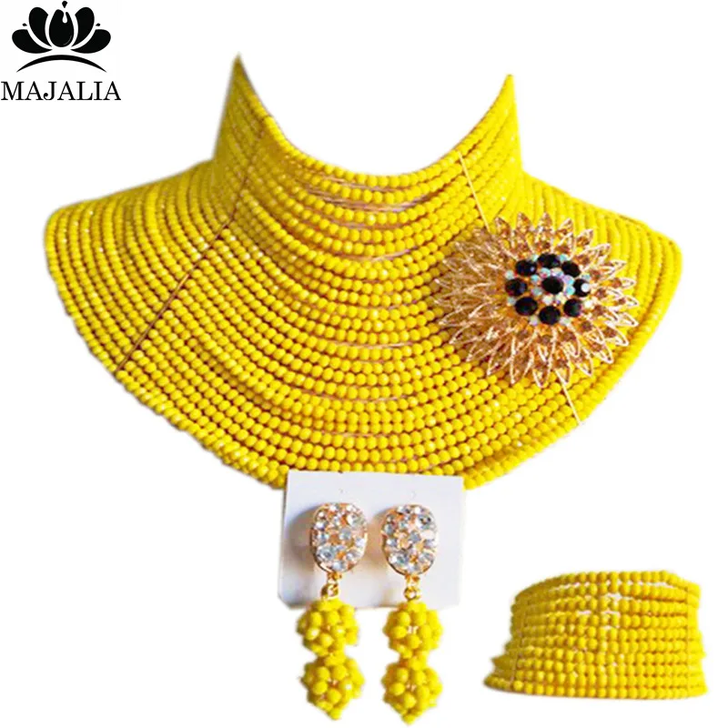 

African Wedding Dress Birthday Celebration Jewelry Accessories Nigeria Opaque Yellow Crystal Bridal Wedding Jewelry Set LS-30