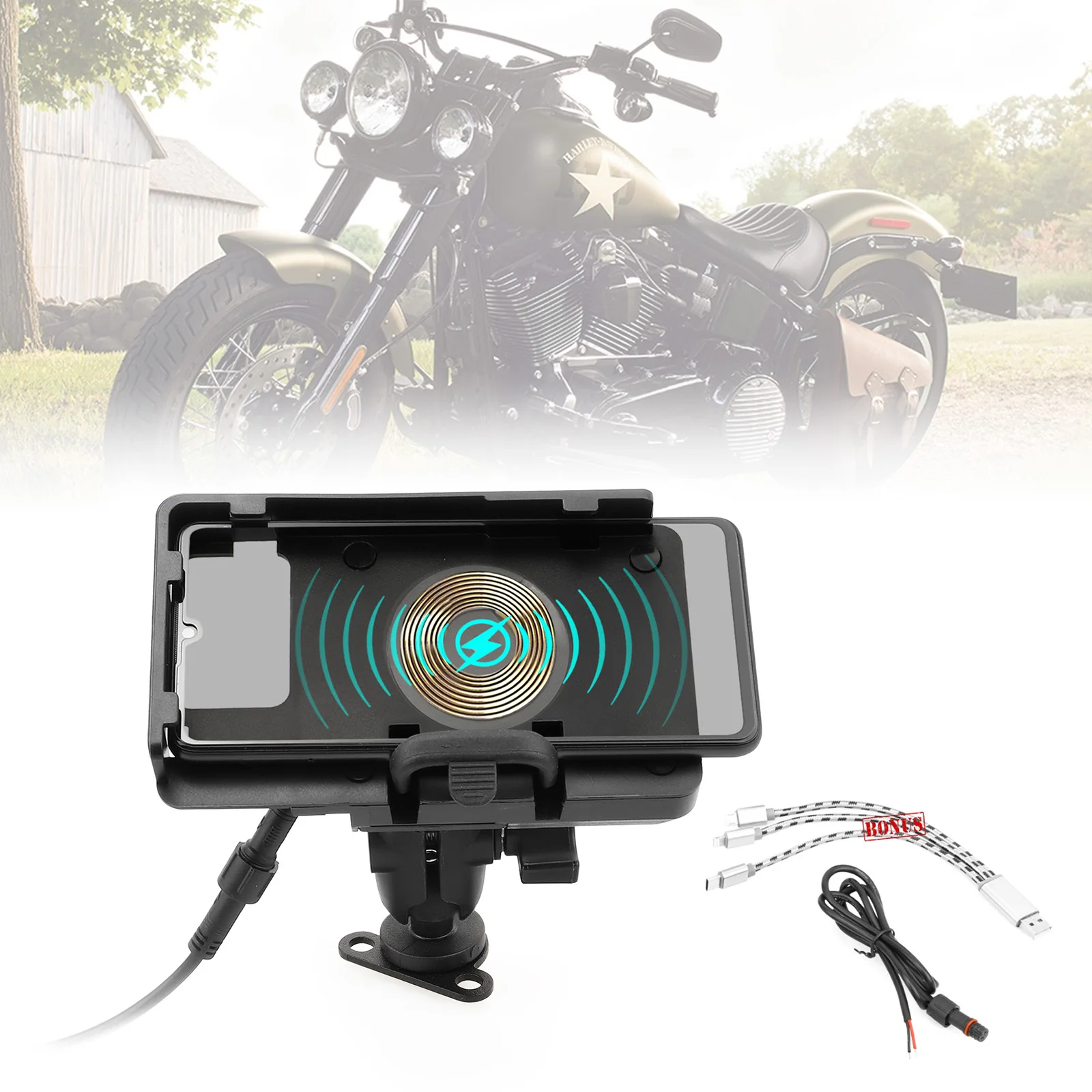 

For Harley XL1200 XL883 48 72 Dyna Street Glide Motorcycle GPS Phone Mount Wireless Quick Charger Holder (HD only)