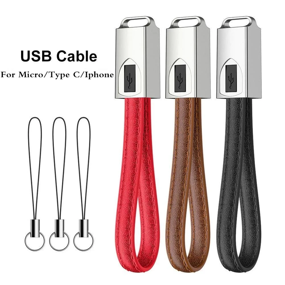 Leather USB Cable Keychain Type C USB Phone Cables 2A Fast Charger Cord USB C Cable For iPhone xiaomi S9 S8 Macbook iPad