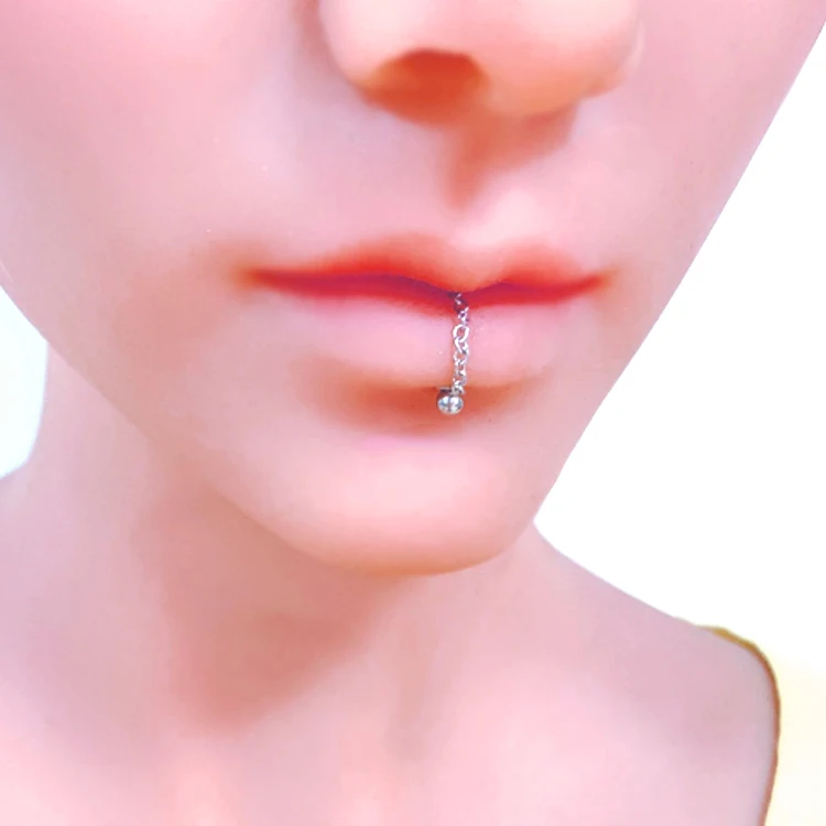 Lip Chain 16G Curved Barbell Eyebrow Piercing Labret Tragus Bar Body Jewelry Stainless Steel Helix Nose Piercing Ring With Chain