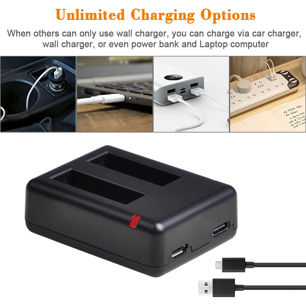 2Pcs 1200mAh ONE X Battery + Dual USB Charger for Insta360 ONE X Battery with Type C Port