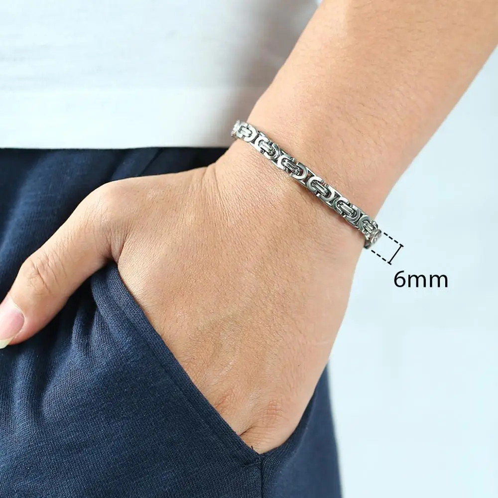 Basic Byzantine Link Chain Bracelet for Men Boy Stainless Steel  Black Silver Color Bracelets Gothic Rock Wristband KBB1A