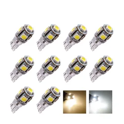 10 Pcs W5W T10 LED Lamp 194 168 Wedge Car Interior Dome Reading Bulbs DC 12V 5050 5SMD Warm/White Truck Auto License Plate Light