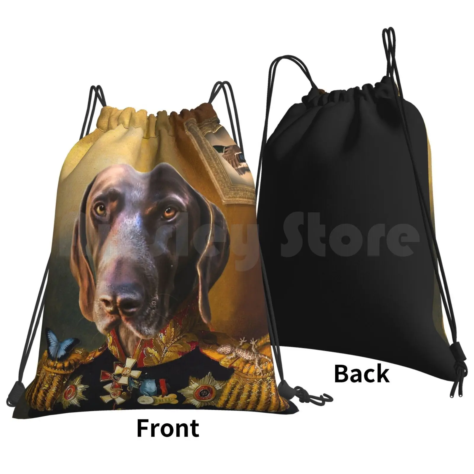 German Short Haired Pointer Dog Portrait-Chip Backpack Drawstring Bags Gym Bag Waterproof German Shorthaired Pointer