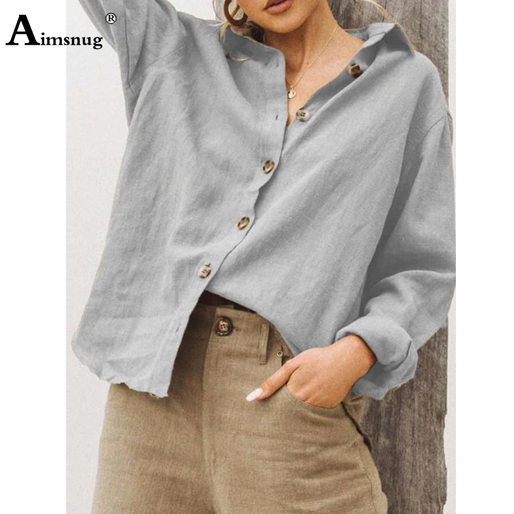 Women Casual Shirt White Gray Long Sleeve Blouse Cotton Linen Basic Tops Oversize Femme 2021 Spring Autumn Loose Shirt Clothing