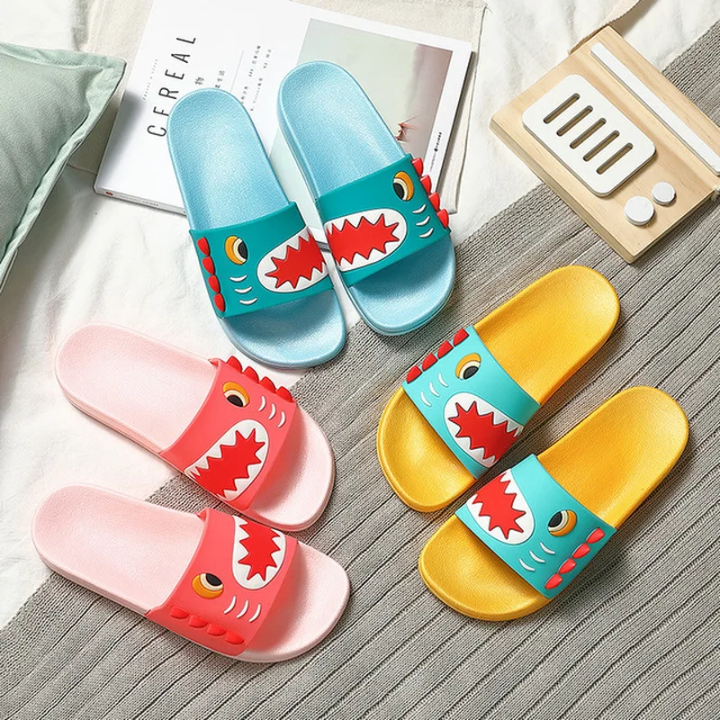 Women Summer Slippers Indoor Home Cute Cartoon Dinosaur Fretwork Thick Flat Heel Bathroom Slides Non Slip Cute Ladies Shoes 2021