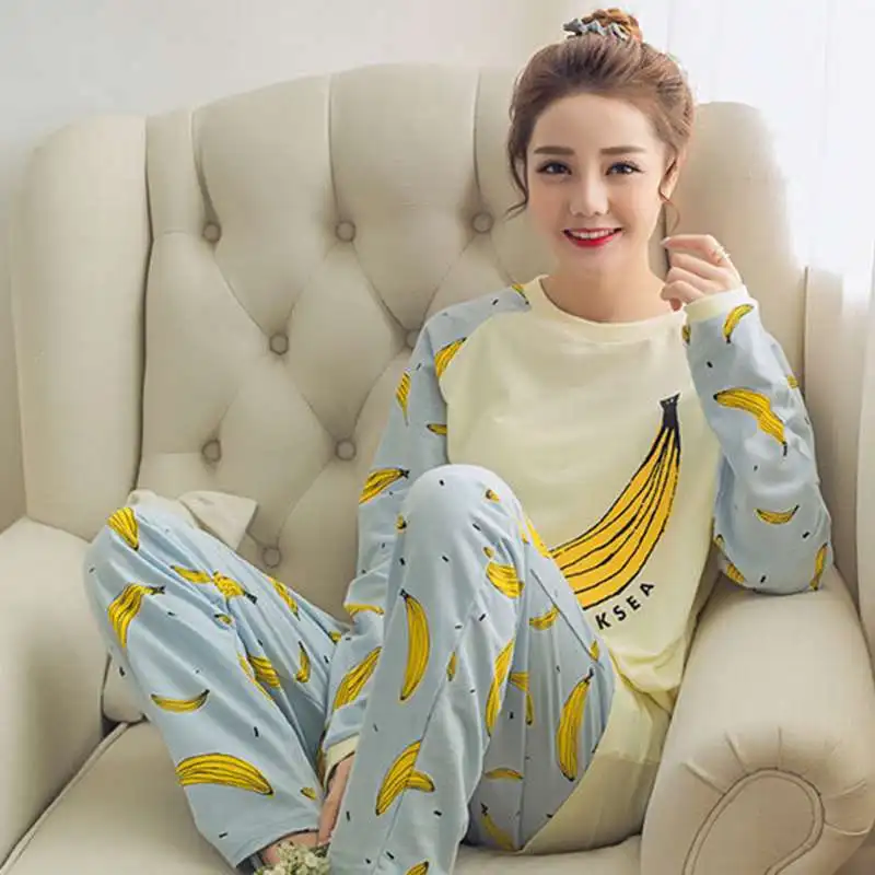 Women Pajamas Set Spring Autumn Thin Cartoon Print Long Sleeve Cute Nightwear Sleepwear Homewear Female pijama