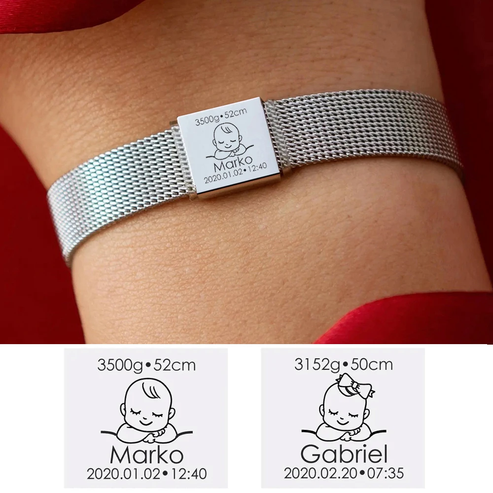 Personalized Stainless Steel Bracelet Jewelry Custom Baby Gift For MOM and Women's Day