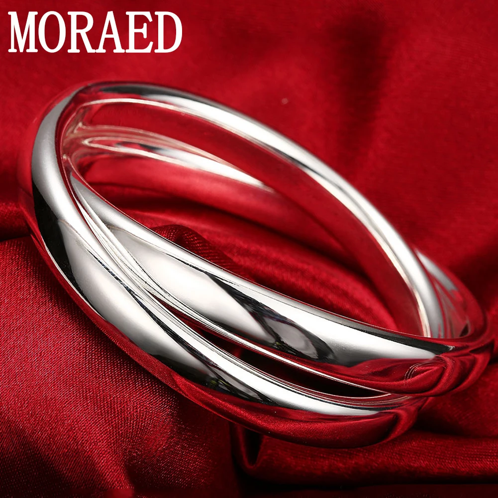 Hot Selling 925 Sterling Silver Two Laps Smooth Round Bangles Bracelets For Women High Quality Jewelry