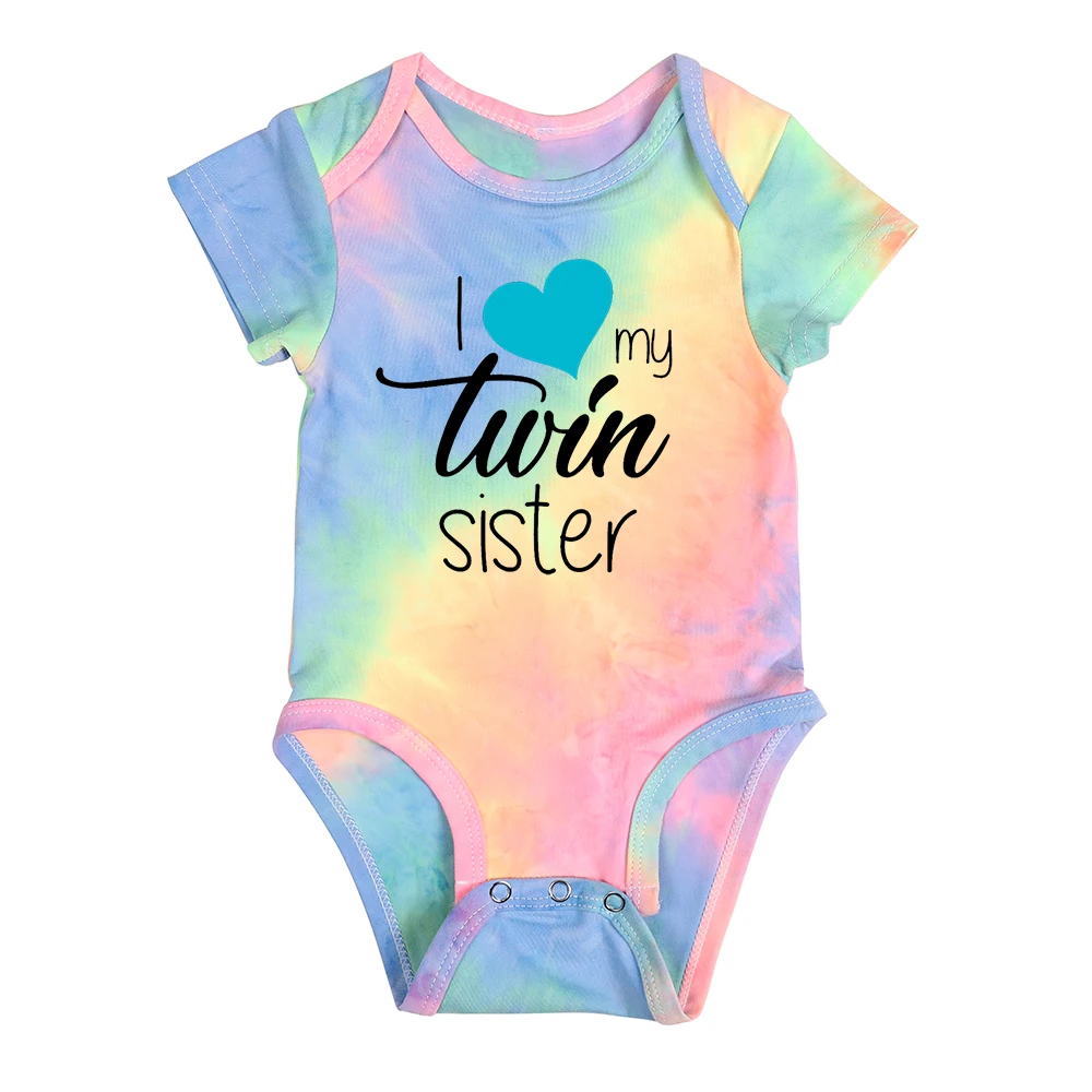 I Love My Twins Brother Sister Baby Boys Girls Tie Dye Jumpsuit Newborn Twins Summer Infant Clothes Pregnancy Valentine\'s Gift