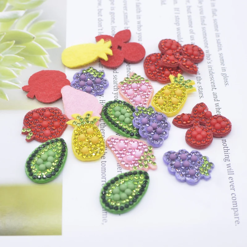 12Pcs Apple Grape Strawberry Pineapple Avocado Cherry Rhinestone Patches for DIY Clothes Hat Decor Headwear Hairband Accessories