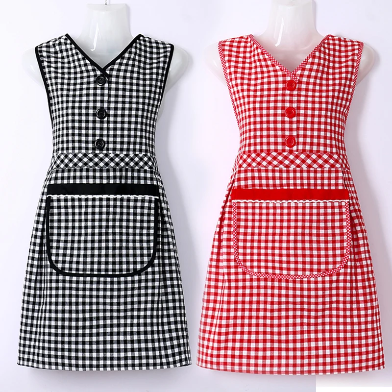 Kitchen household cotton suspender apron women Korean style fashion Japanese-style plaid cooking anti-oil work clothes