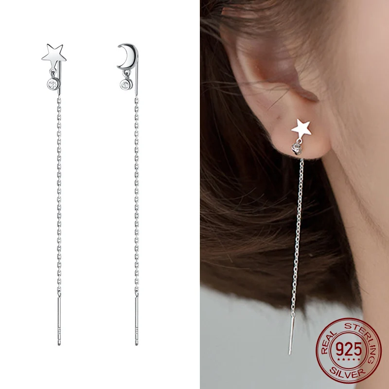 

La Monada Long Tassel Earrings For Women Silver 925 Real Woman Korean Drop Earrings Minimalist Female Jewelry Dangle Star Moon