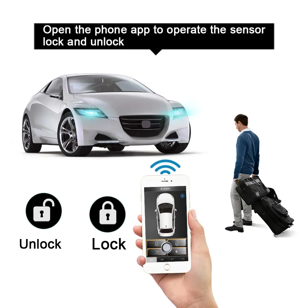 Smart key Smartphone PKE car alarm system compatible with ios and android phone car start stop Universal