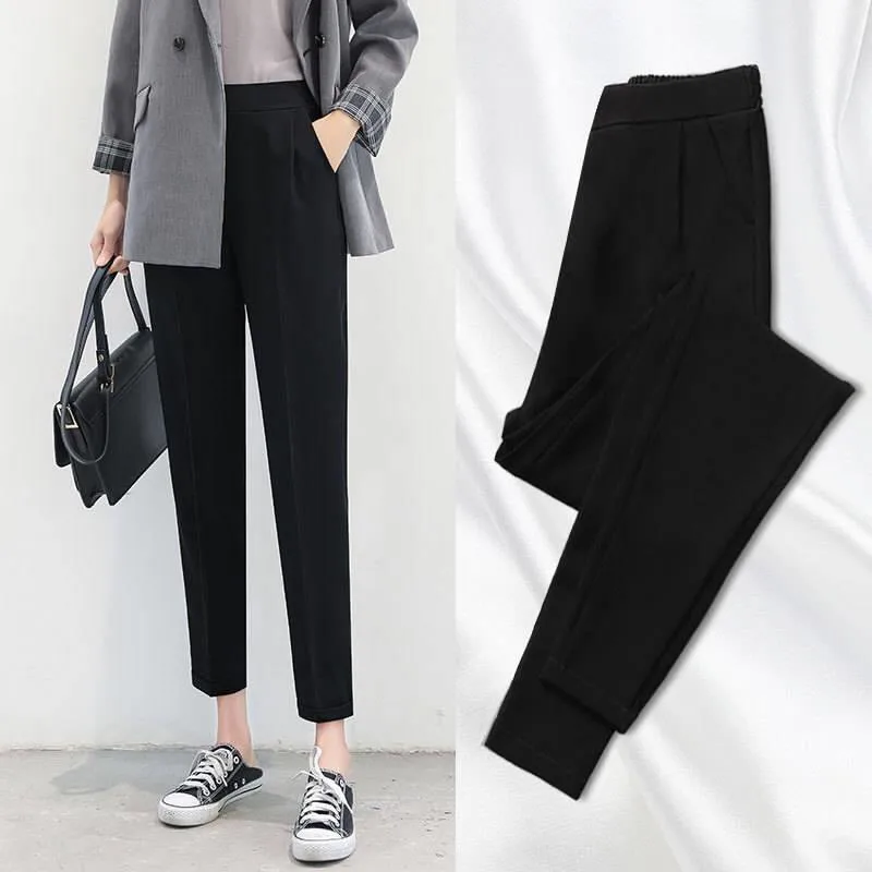 Autumn Winter Work Pants Women Office Casual Trousers Female Black Elastic Waist Lady Career Korean Harem Pants Mujer Pantalon