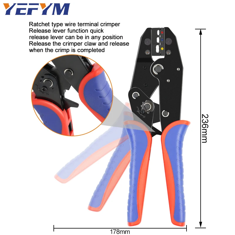 Crimping Pliers YFX-03C Easy Change jaw For Heat Shrink/Open Barrel/Non-Insulated /Ferrule/MC2.5/4/6 ConnectorsTerminals tools