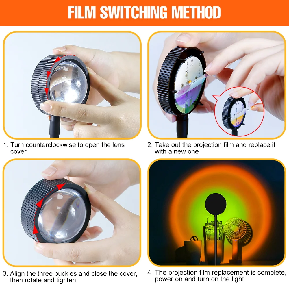 LED Sunset Light Rainbow 5V Projection Lamp USB Colorful Light Bulb LED Neon Night Lamp Decoration Bedroom Atmosphere Lighting