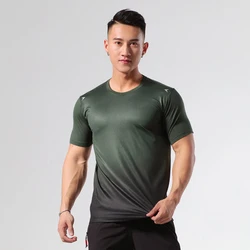 (M-3XL) mężczyźni szybko suchy Gradient T-shirt do biegania Jogging maraton topy Fitness wędrówki własne Logo koszulka z krótkim rękawkiem kempingu